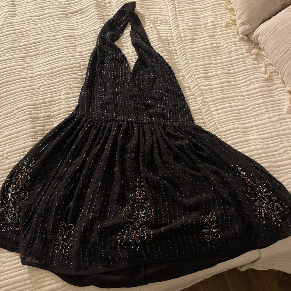 Altar'd State Black Backless Dress with Embroidery